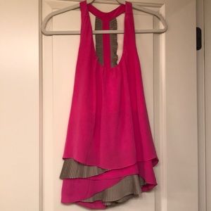 Aryn K Hot Pink Silk Ruffle Tank
